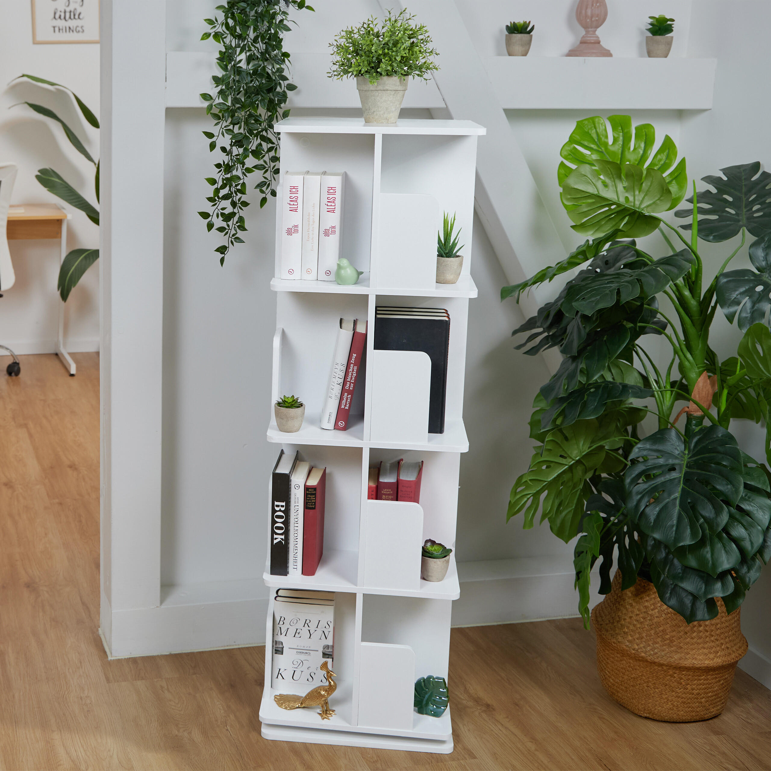 BÜCHERREGAL - Weiß, Holzwerkstoff/Metall (39/125.5/39cm) - Relaxdays