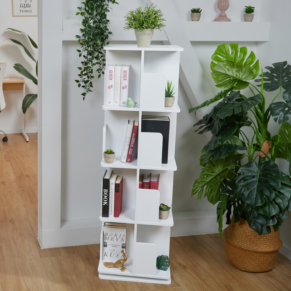 BÜCHERREGAL - Weiß, Holzwerkstoff/Metall (39/125.5/39cm) - Relaxdays