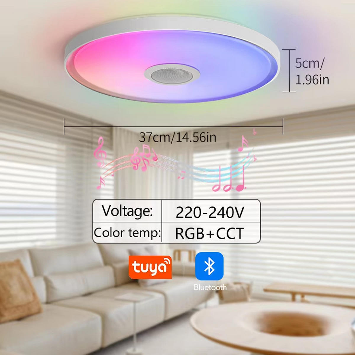 LED-DECKENLEUCHTE Rund 37 cm RGB Lichtsystem Fernbedienung - Weiß, Kunststoff (37/37/5cm) - Coonoor