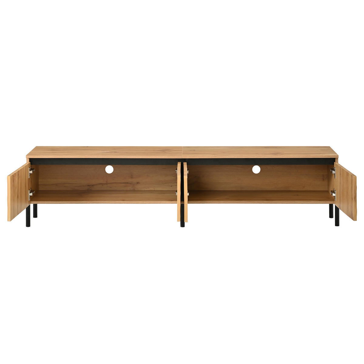 TV STOLEK v přírodní barvě se 4 dvířky a otvorem pro kabely do obýváku, 180×35×43 cm - přírodní/černá, kov/kompozitní dřevo (180/43/35cm) - STILVORA
