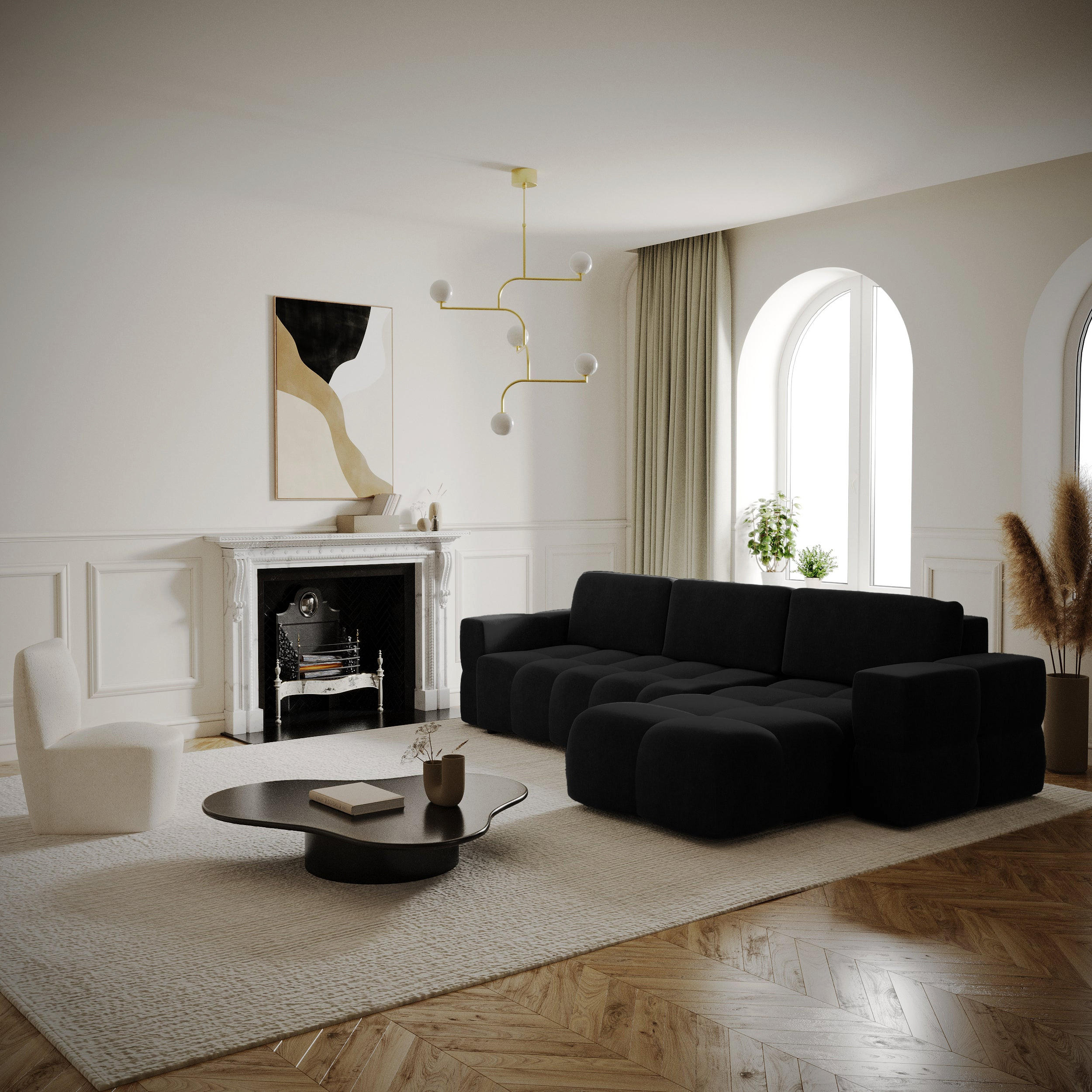 ECKSOFA RECHTS SCHLAFSOFA Mit Stauraum Samt schwarz 286 cm - Anthrazit, Textil (286/169cm) - Sia Home