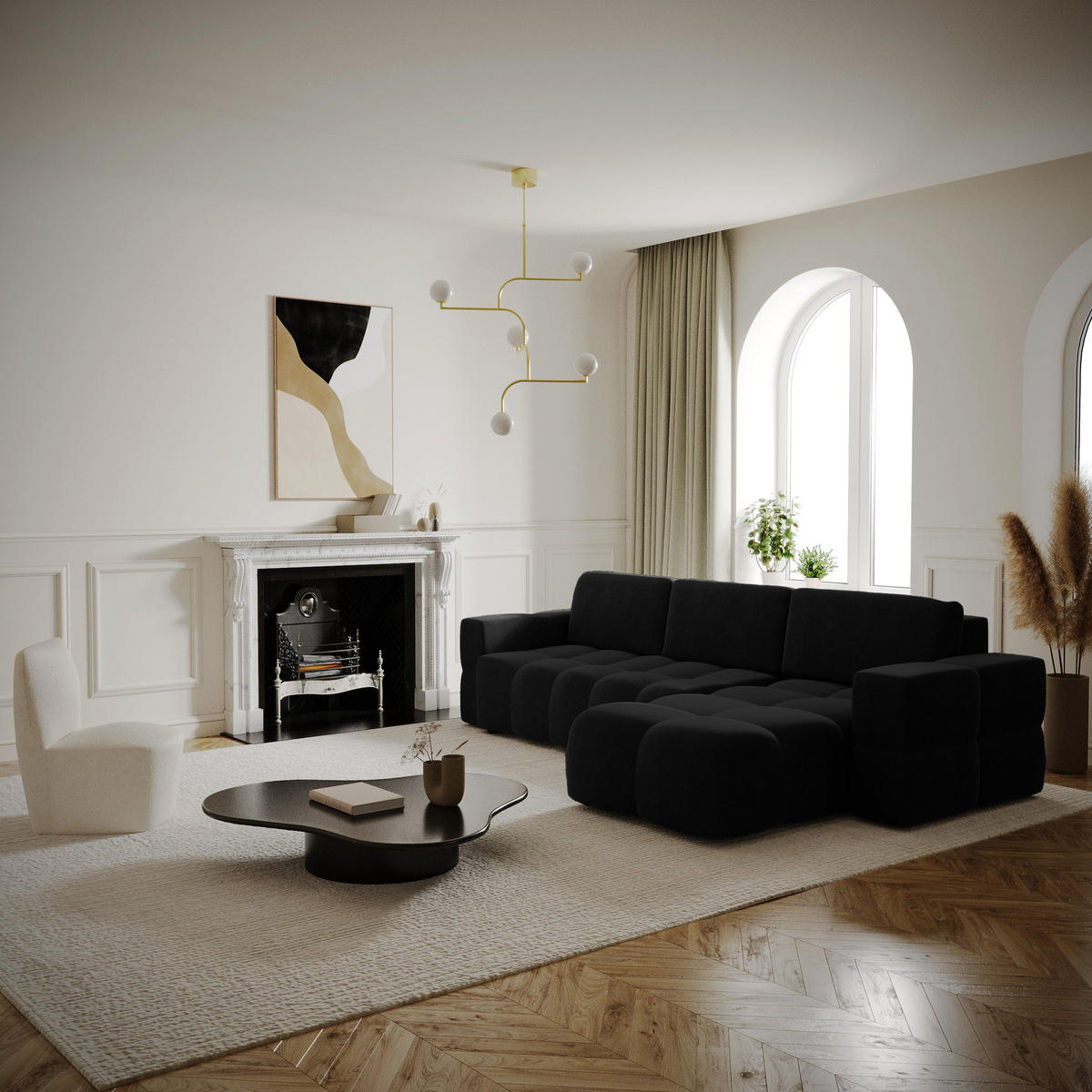 ECKSOFA RECHTS SCHLAFSOFA Mit Stauraum Samt schwarz 286 cm - Anthrazit, Textil (286/169cm) - Sia Home