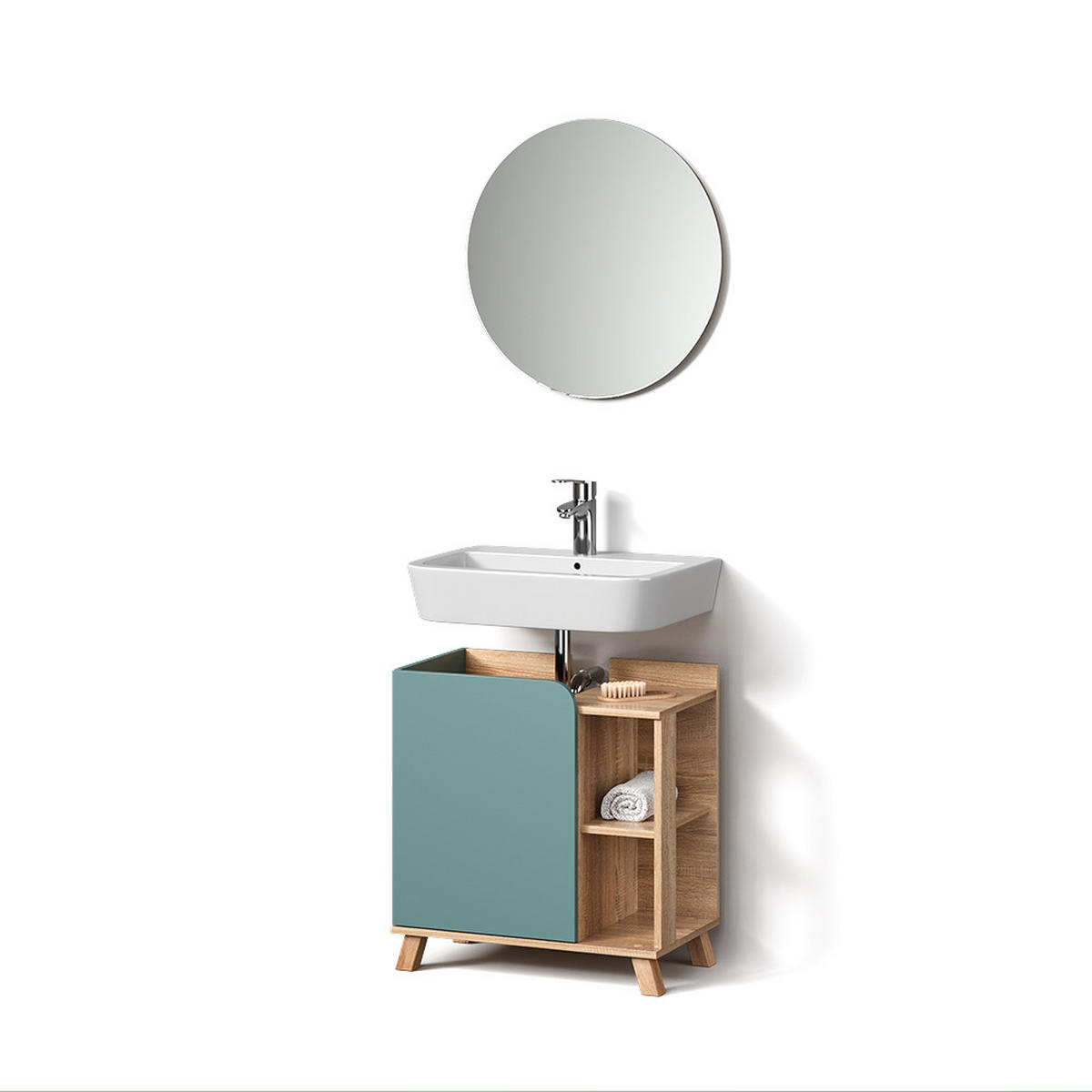 BADMÖBEL-SET Marano Blau-Grau 2 Teile - Blaugrau/Sonoma Eiche, Holzwerkstoff (35/65/60cm) - Livinity®