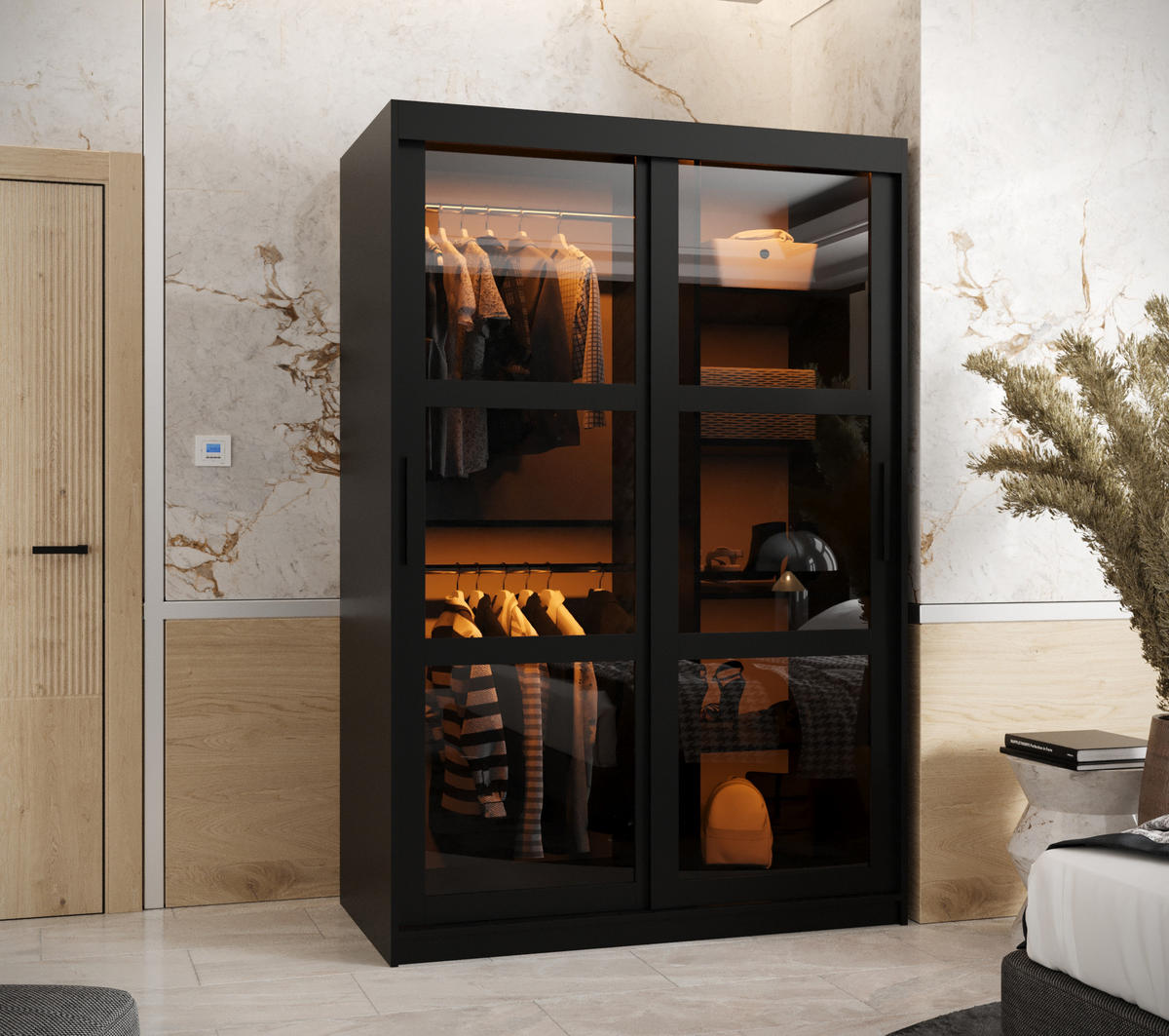 SCHWEBETÜRENSCHRANK 200/120/62 2-türig - Schwarz, Holz/Kunststoff (120/200/62cm) - Abiks Möbel