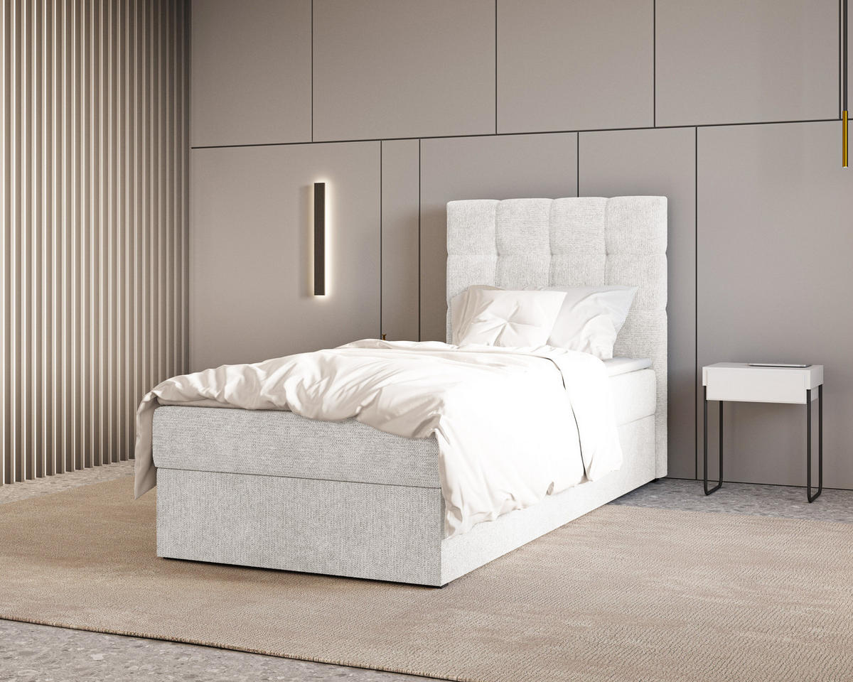 BOXBETT - Bett 05 OSLO - Aragon - 90x200 cm - mit Bettkasten und Komfort-Topper - Weiß, Holz (90/200cm) - ROYAL24_MARKT