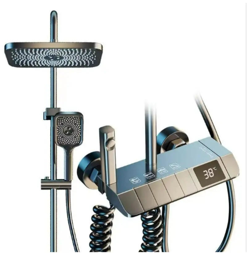 ÜBERKOPFBRAUSESET Digitalanzeige Grau - Grau, Metall (32/82/21cm) - Kaket