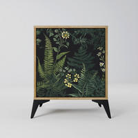 SIDEBOARD FERN FLOWERS, Eichefarben, 57,5x42x70,5 cm, Schwarze Metall-Sternfüße - Eichefarben/Multicolor, Holzwerkstoff/Metall (57.5/70.5/42cm) - SpaceRebels