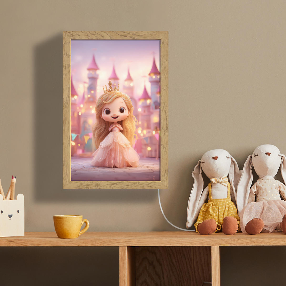 NÁSTĚNNÁ LAMPA Princezna - Růžová - Zámek 20x30 cm - růžová, kompozitní dřevo (20/30/8cm) - OnlyWow