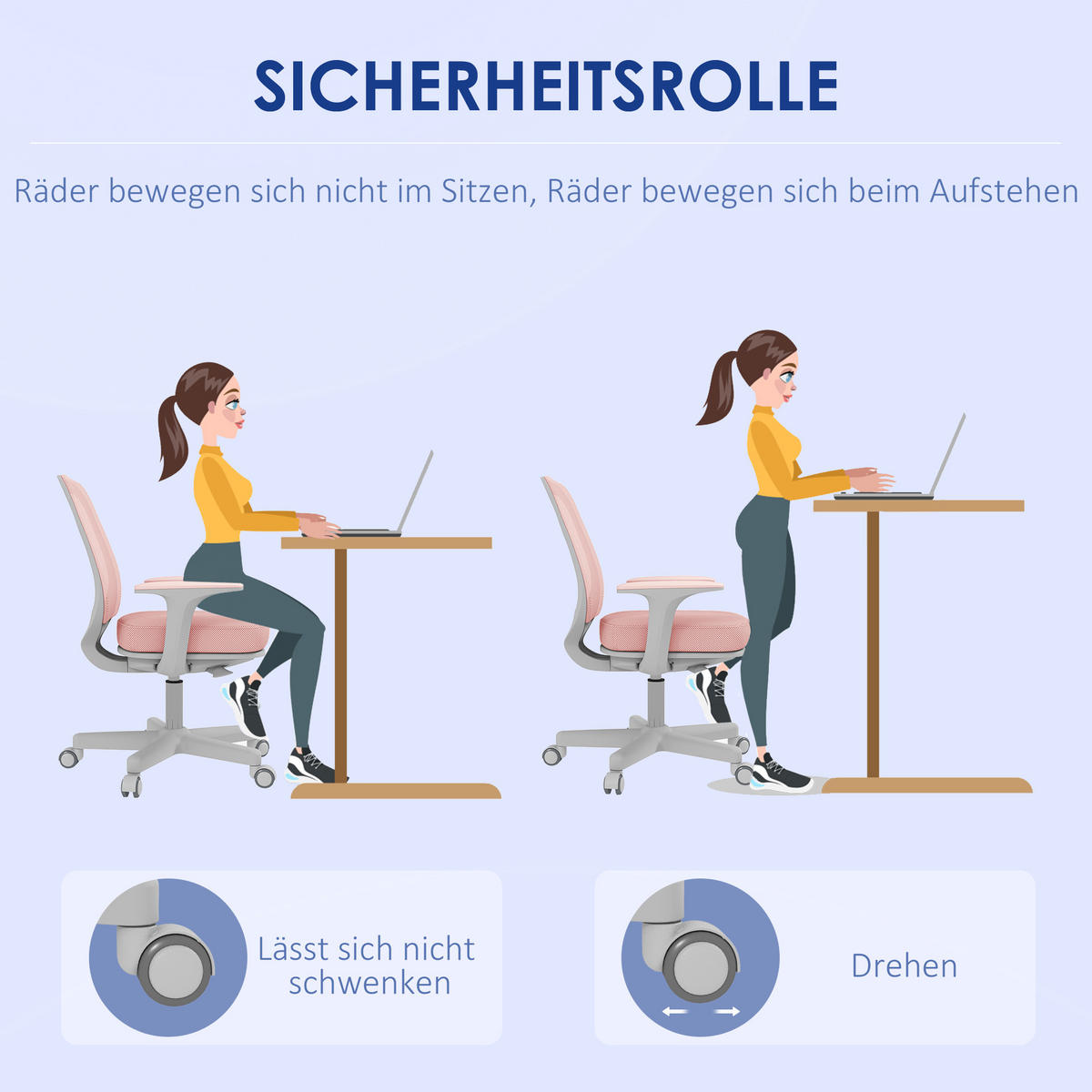 BÜROSTUHL, Ergonomisch Schreibtischstuhl mit Drehfunktion, Höhenverstellbar - Rosa/Weiß, Kunststoff/Textil (48/94.5/55cm) - Vinsetto