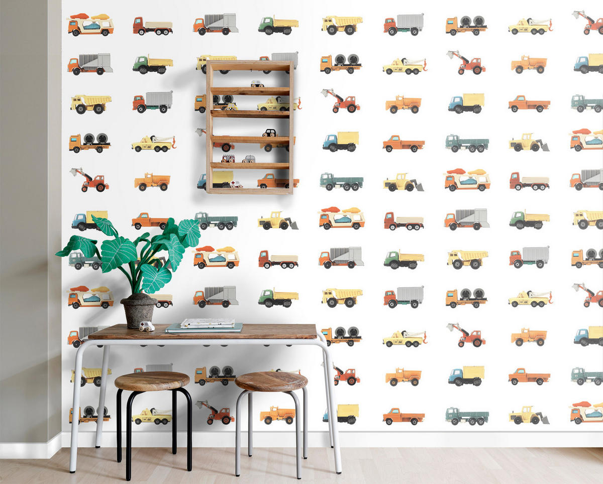 XXL-VLIESTAPETE Lastwagen und Traktoren 50 x 900 cm - Weiß, Papier (50/0.1cm) - ESTAhome