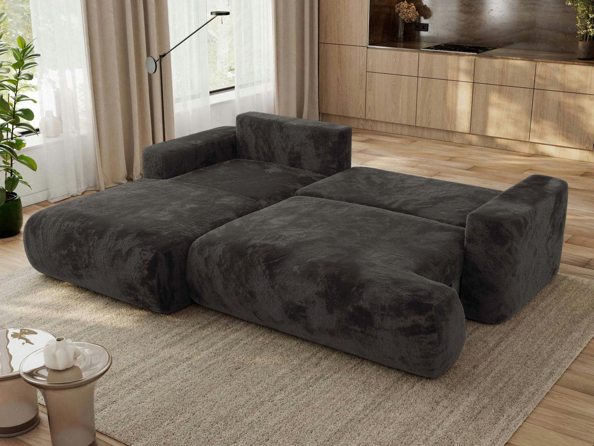 ECKSOFA OVO L Dunkelgrau Plüsch - Links Seite - Dunkelgrau/Schwarz, Kunststoff/Textil (271/195cm) - MKS