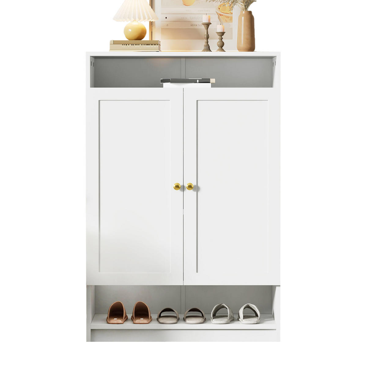 SCHUHSCHRANK 73/34/109 cm in Weiß mit 2 Türen und verstellbaren Einlegeböden - Weiß, Holzwerkstoff (73/109/34cm) - Flora Grace