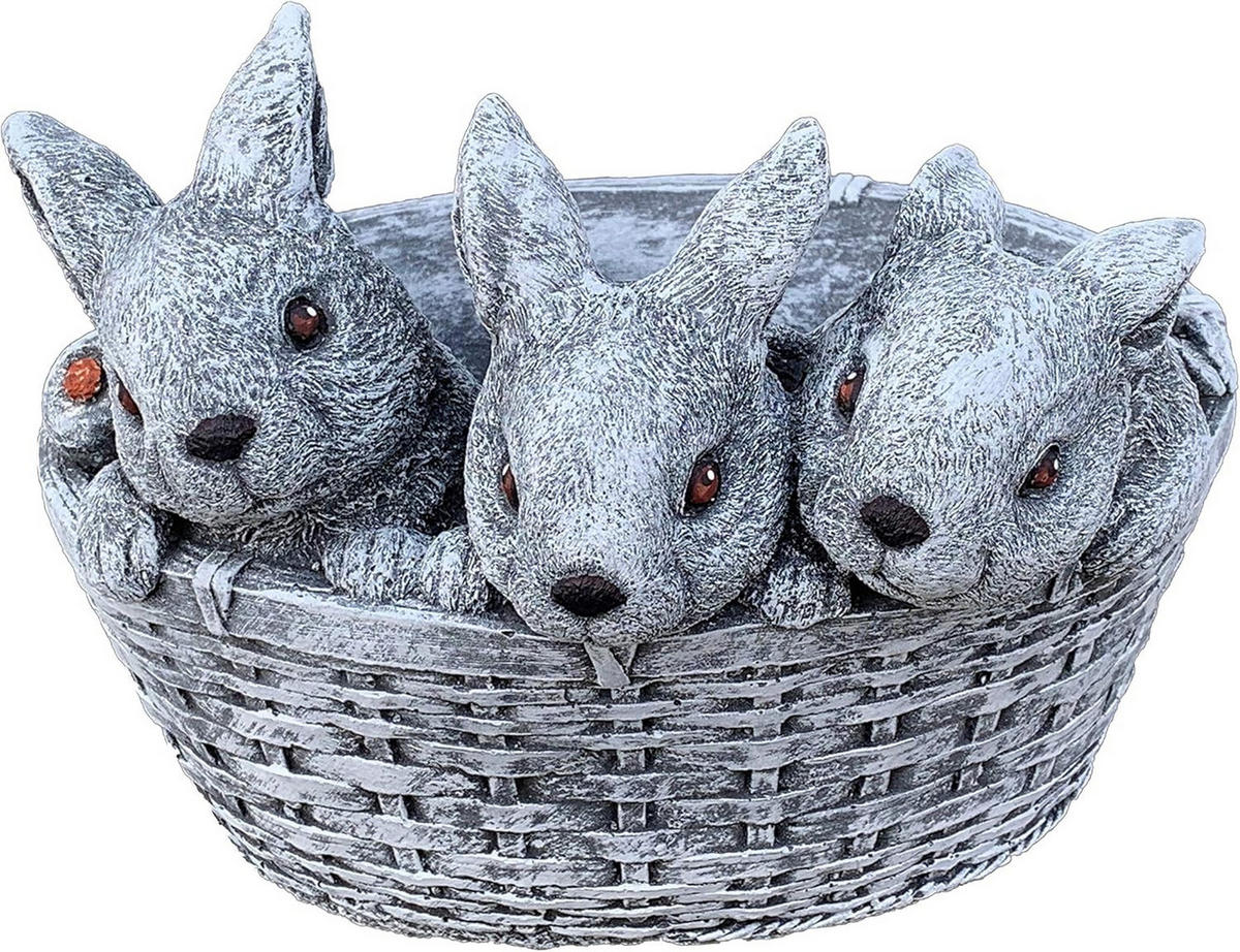 STEINFIGUR 3 Hasen im Korb bepflanzbar frostfest massiv - Grau, Stein (22/17/22cm) - stoneandstyle