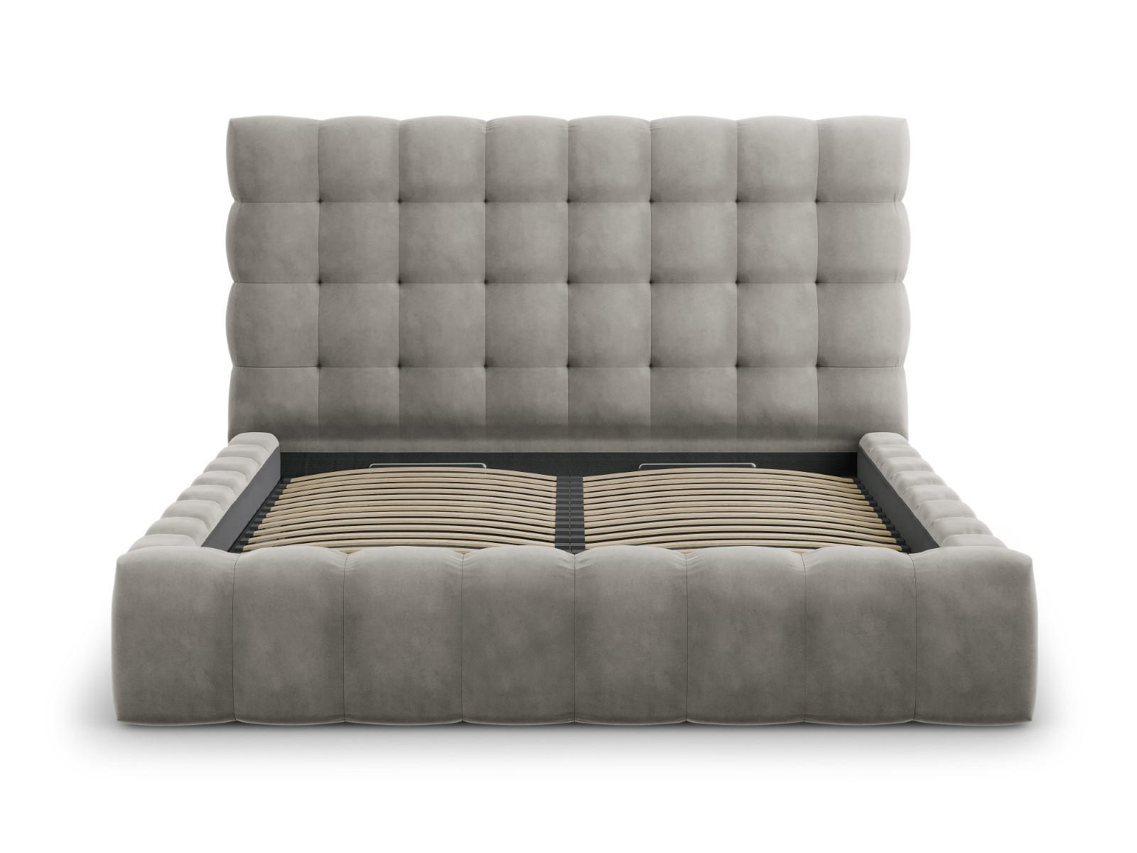 BETT mit Bettkasten und Kopfteil Mamaia aus Samt hellgrau 180x200cm - Hellgrau, Textil (180/200cm) - Micadoni
