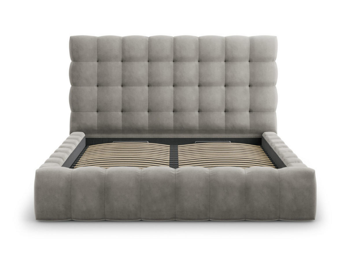 BETT mit Bettkasten und Kopfteil Mamaia aus Samt hellgrau 180x200cm - Hellgrau, Textil (180/200cm) - Micadoni