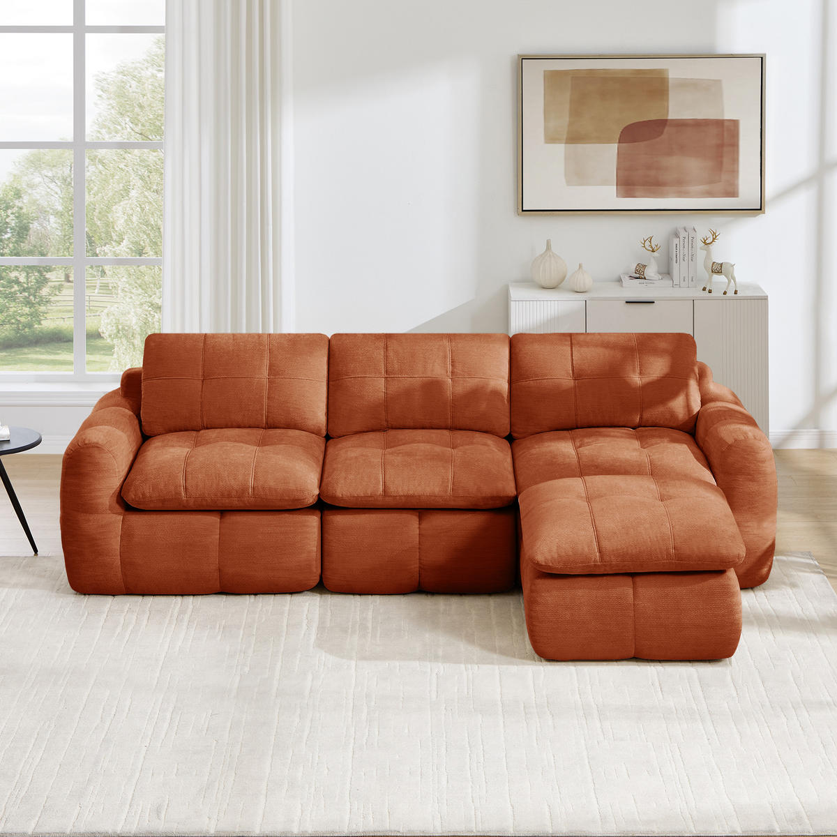 ECKSOFA DE-34464 L-Form mit Ottoman und Chenille-Bezug Orange - Orange, Textil (160/264cm) - ComfortXL