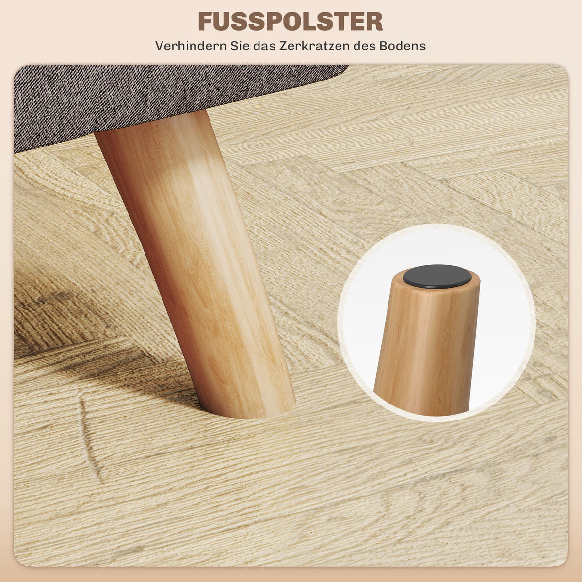 FUSSHOCKER Hocker Moderner Sitzhocker mit Leinenoptik, Holzbeine, Grau - Grau, Kunststoff (27/26/27cm) - HOMCOM