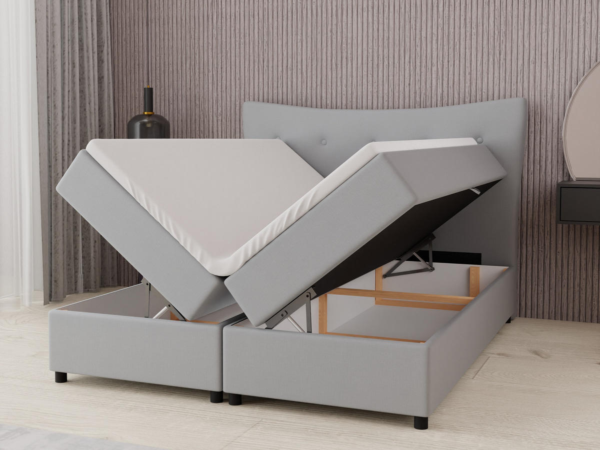 BOXBETT Nevada 160 x 200 cm Doppelbett mit hochwertiger Bonell-Matratze und Topper - grau - Grau, Holz (160/200cm) - Panda Möbel