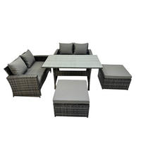 GARTENMÖBELSET mit 2-Sitzer Sofa,Fußhocker,Esstisch,2 Beistelltischen Polyrattan Dunkelgrau 6-Sitzer - Dunkelgrau/Grau, Glas/Kunststoff - Fimous