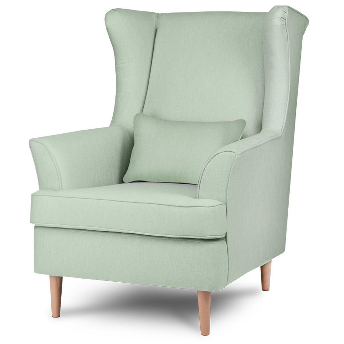 OHRENSESSEL STRALIS mit Hocker und inklusive dekorativem Kissen, mintfarben - Grün, Textil (82/108/80cm) - KONSIMO®