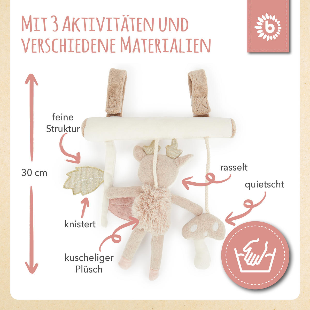 KINDERWAGEN Kette Design Reh - ab Geburt - Beige, Textil (21/30cm) - Bieco Spielwaren