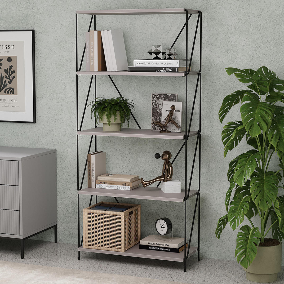 BÜCHERREGAL Ravix Greige/Schwarz 60 x 134.5 cm - Schwarz/Grau, Holzwerkstoff (60/134.5/30cm) - Vicco