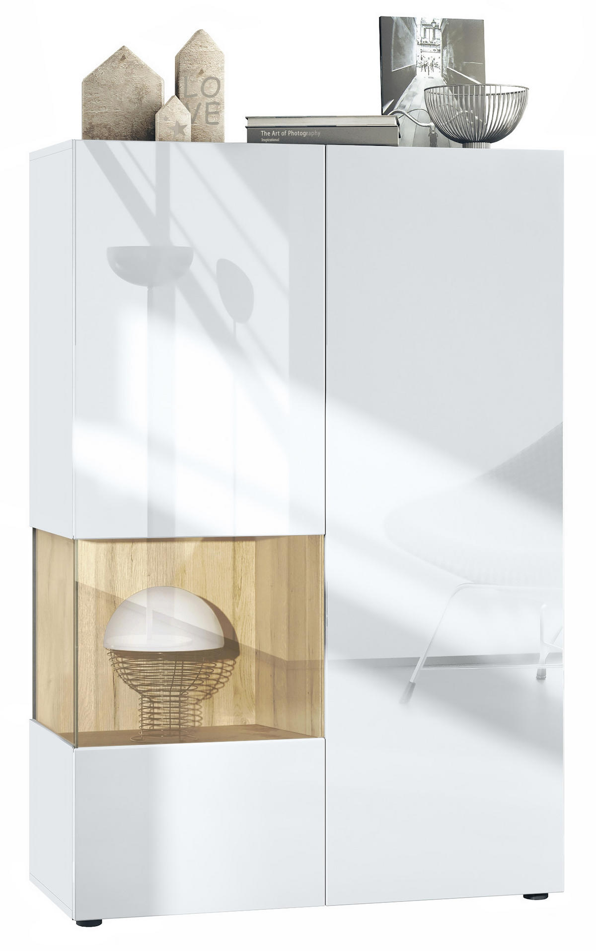 VITRINE Morena Einsatz in Eiche Natur - Eichefarben, Holzwerkstoff (91.5/136.5/37cm) - Vladon