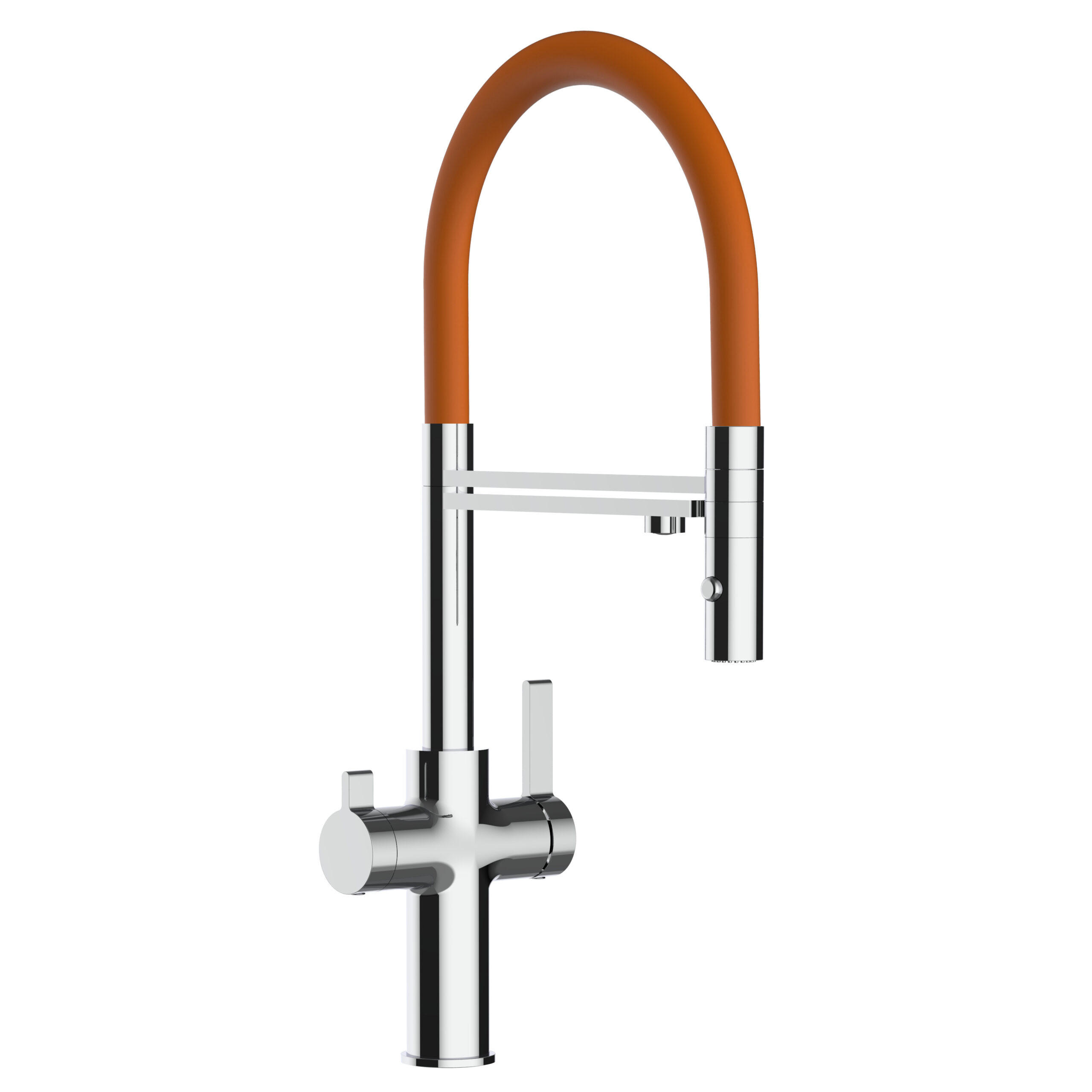 3-WEGE-KÜCHENARMATUR, Verchromt und Orange, 2-Strahl-Brause - Orange, Metall (20.61/48/20.61cm) - VIZIO