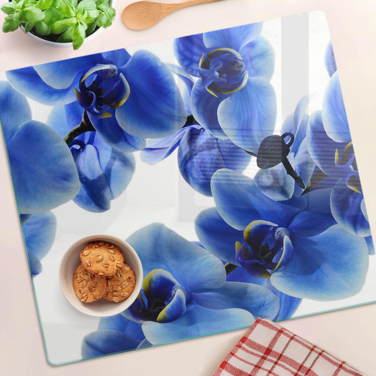 GLASPLATTE 60x52 cm Blaue Orchidee - Blau, Glas (60/0.4/52cm) - TULUP