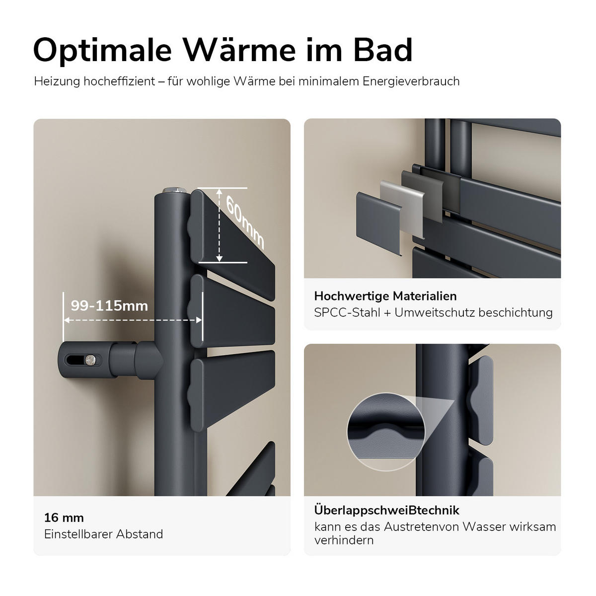 HEIZKÖRPER Elektrisch WLAN Thermostat Anthrazit - Anthrazit, Metall (40/132/5.9cm) - EMKE