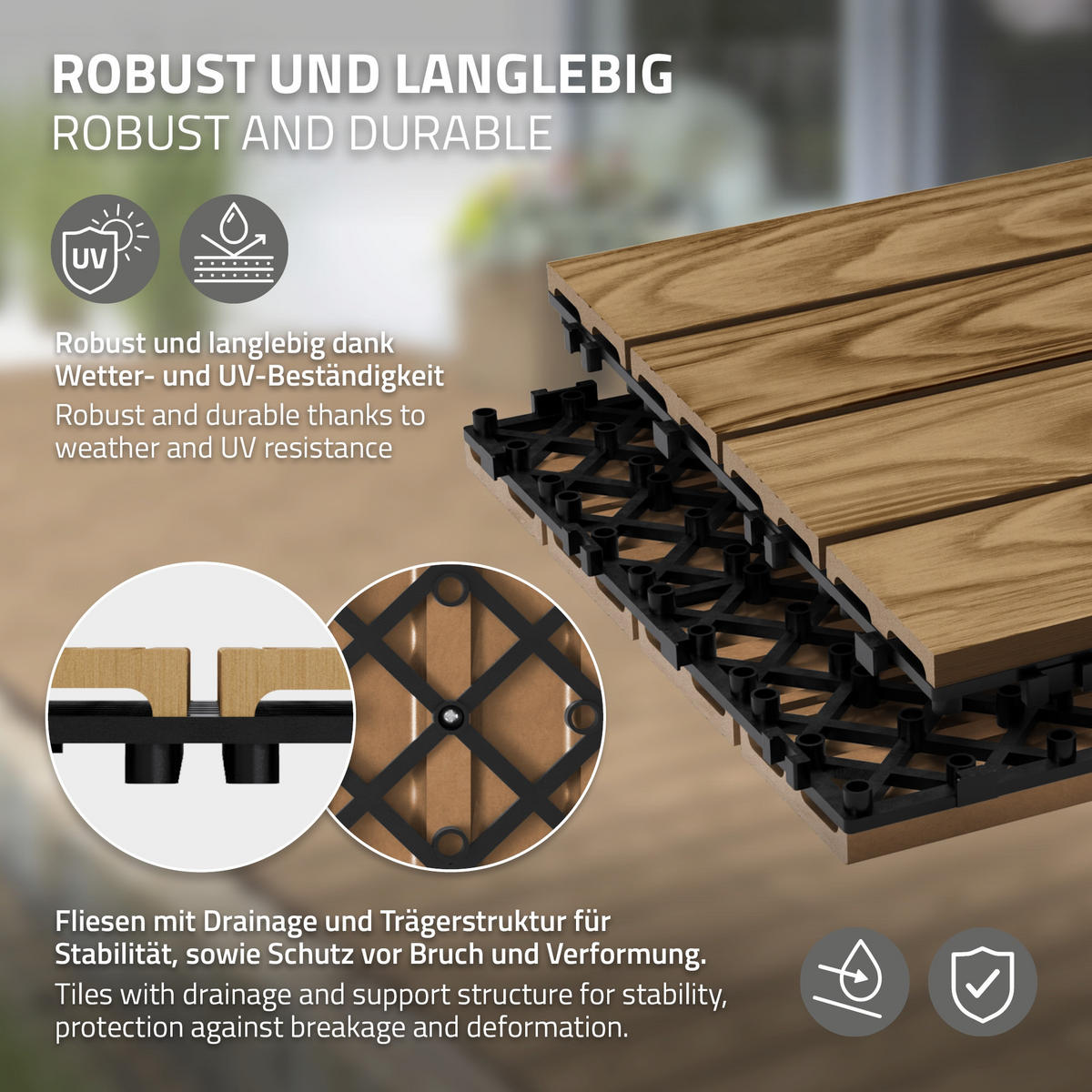 TERRASSENFLIESE Teak 22 Stück - Alteiche, Holzwerkstoff (30/30/2.1cm) - ML-DESIGN