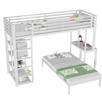 HOCHBETT Metall & MDF 90x200 cm Weiß mit Schreibtisch, Regalen und Kleideraufbewahrung - Weiß, Holzwerkstoff (90/200cm) - Modfu