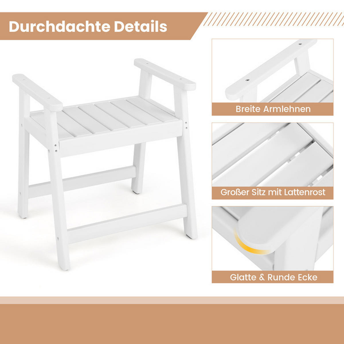DUSCHHOCKER wasserdicht weiß - Weiß, Kunststoff (58/61.5/51cm) - COSTWAY