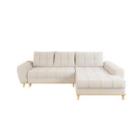 ECKSOFA im Scandi-Stil, Schlaffunktion, Bettkasten B268/T175/H86 cm, Ottomane rechts, Liegefl. 128x209 cm, Bouclé Chenille Stoff in Beige / 21013 - Eichefarben/Beige, Holz/Textil (268/175cm) - luma-home
