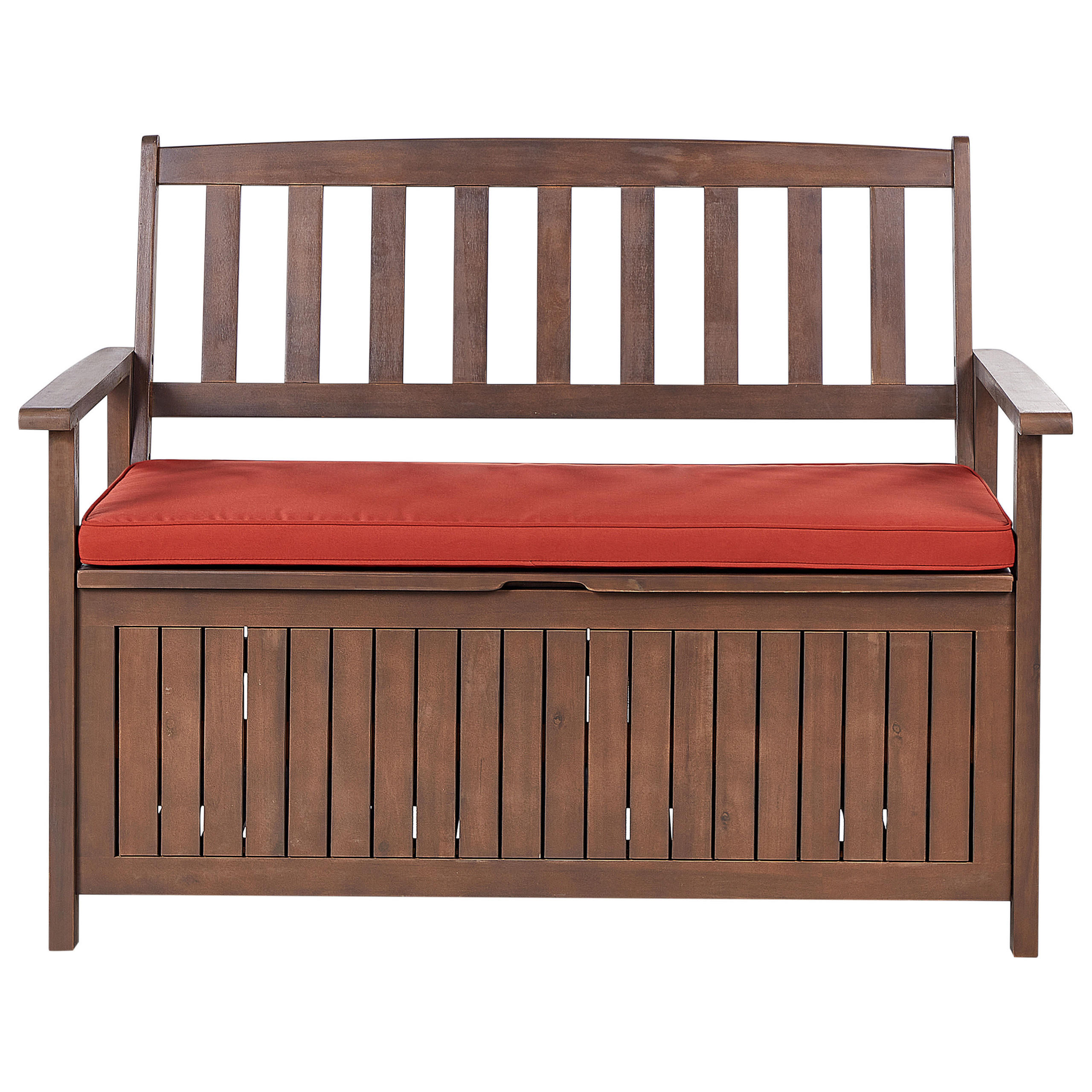GARTENBANK Akazienholz dunkelbraun mit Stauraum Auflage terracotta 120 Sovana - Dunkelbraun, Holz (120/91/60cm) - Beliani