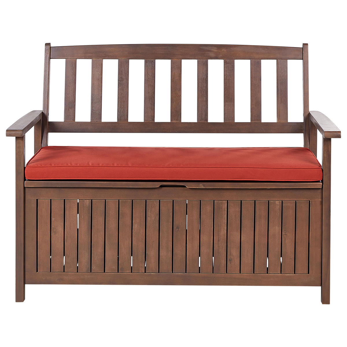GARTENBANK Akazienholz dunkelbraun mit Stauraum Auflage terracotta 120 Sovana - Dunkelbraun, Holz (120/91/60cm) - Beliani