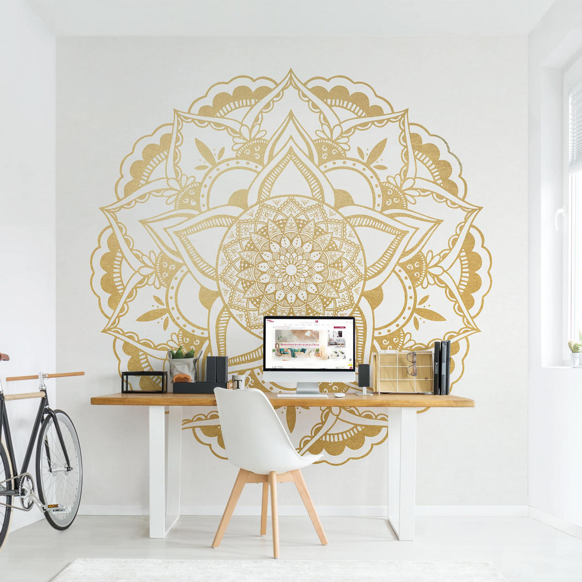 FOTOTAPETE Mandala Blume gold weiß 240/240 cm - Goldfarben, Papier (240/240cm) - Bilderwelten