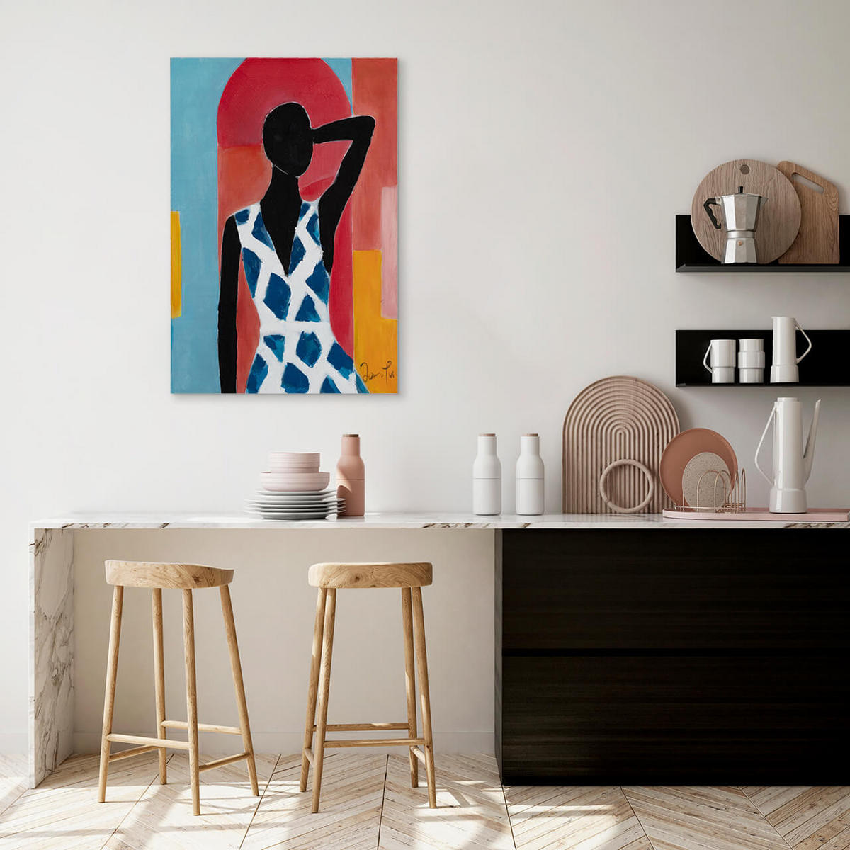 RUČNE MAĽOVANÝ AKRYLOVÝ OBRAZ 60/90 cm, viacfarebný, abstraktný geometrický motív - viacfarebná, drevo/textil (60/90cm) - KUNSTLOFT