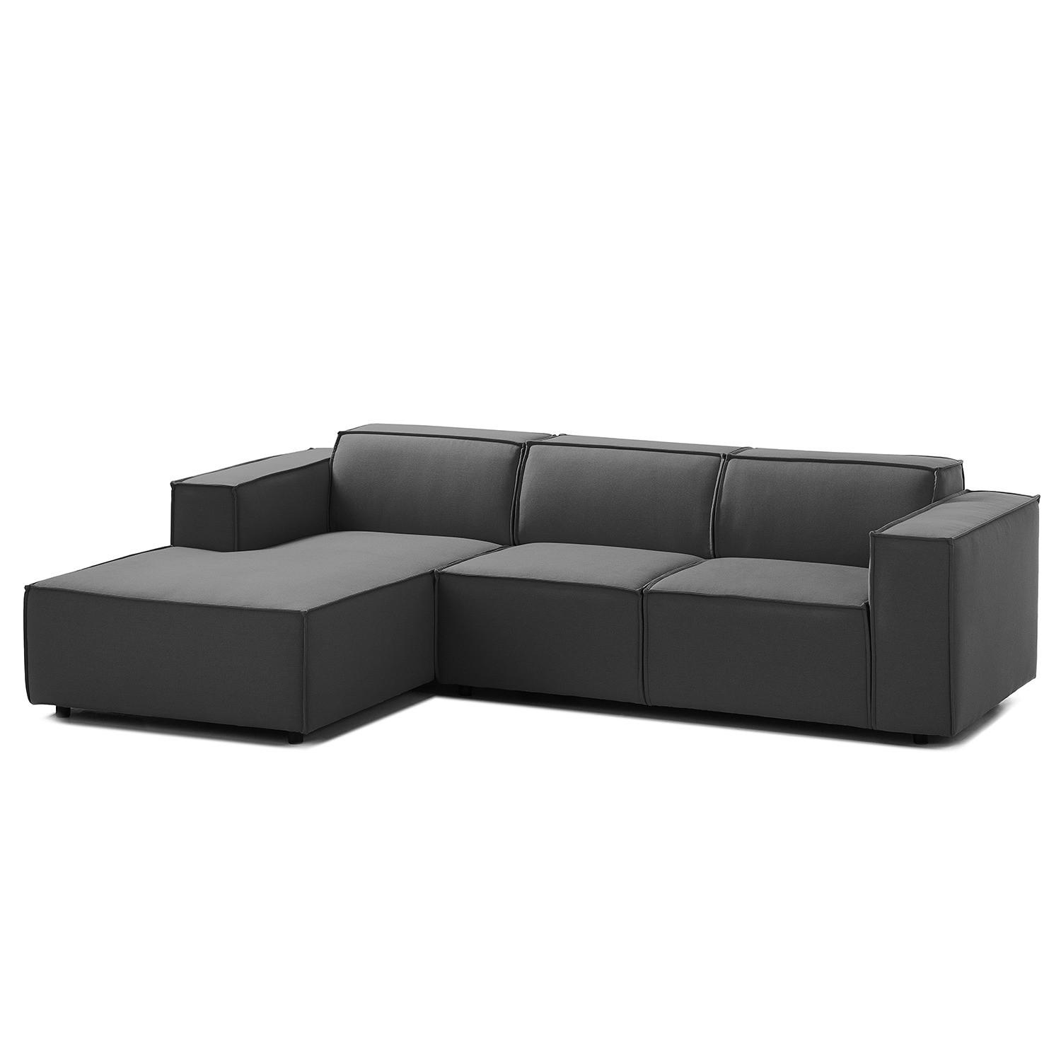 ECKSOFA mit Longchair - Anthrazit/Schwarz, Kunststoff/Textil (260/177cm) - home24