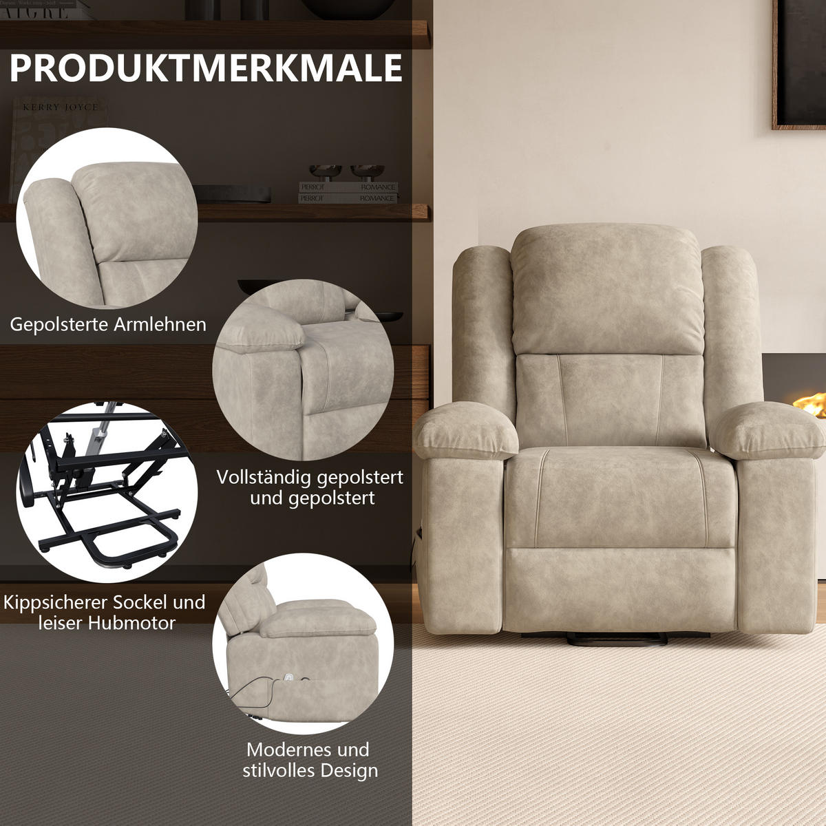 MASSAGESESSEL mit Relaxfunktion, 8 Massagepunkten & 2 Wärmepunkten, Stehhilfe, Fleece-Stoff in Braun - Braun, Textil (93/106/102cm) - BRILVERDE