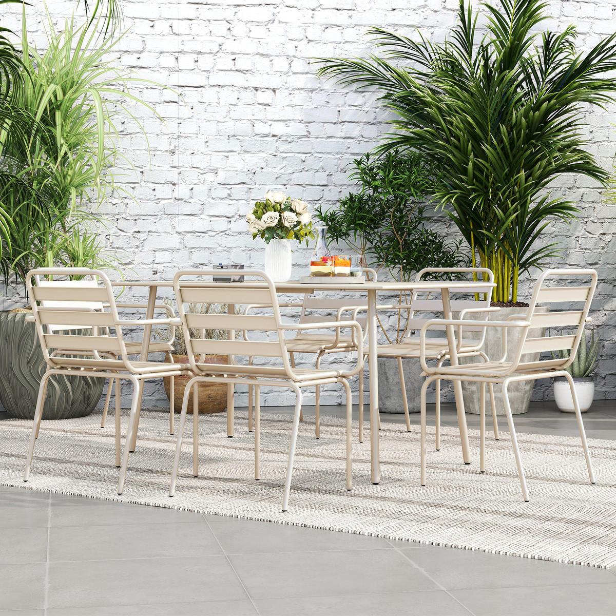 GARTENTISCHGRUPPE DE-18100 7-teilig, stapelbar Beige - Beige, Metall - ComfortXL