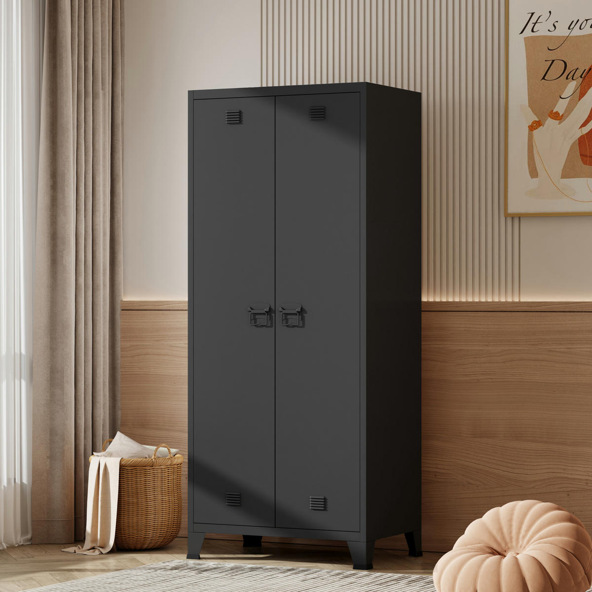 KLEIDERSCHRANK Hankasalmi - Schwarz, Metall (90/180/40cm) - [en.casa]