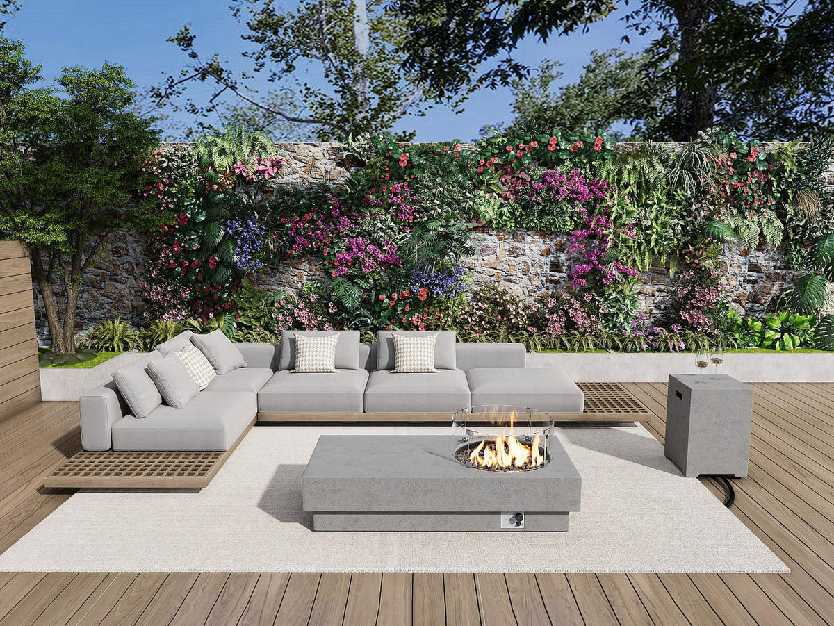 FEUERSCHALE - 152cm x 69.5cm - Kunststein - hellgrau - SEROZA - Hellgrau, Stein (152/57.2/69.5cm) - Vente-Unique