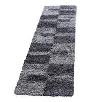 TEPPICH Hochflor Shaggy Karo Design Polypropylen Wohnzimmer Grau Läufer 80x250 - Grau, Textil (80/250cm) - KADIMA DESIGN