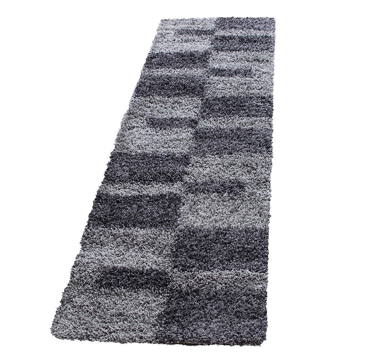 TEPPICH Hochflor Shaggy Karo Design Polypropylen Wohnzimmer Grau Läufer 80x250 - Grau, Textil (80/250cm) - KADIMA DESIGN