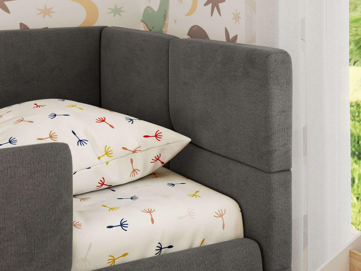 DĚTSKÁ POSTEL ARVO ALTA 90/200 - Šedá Samet - Pravá - šedá, textil (90/200cm) - MKS