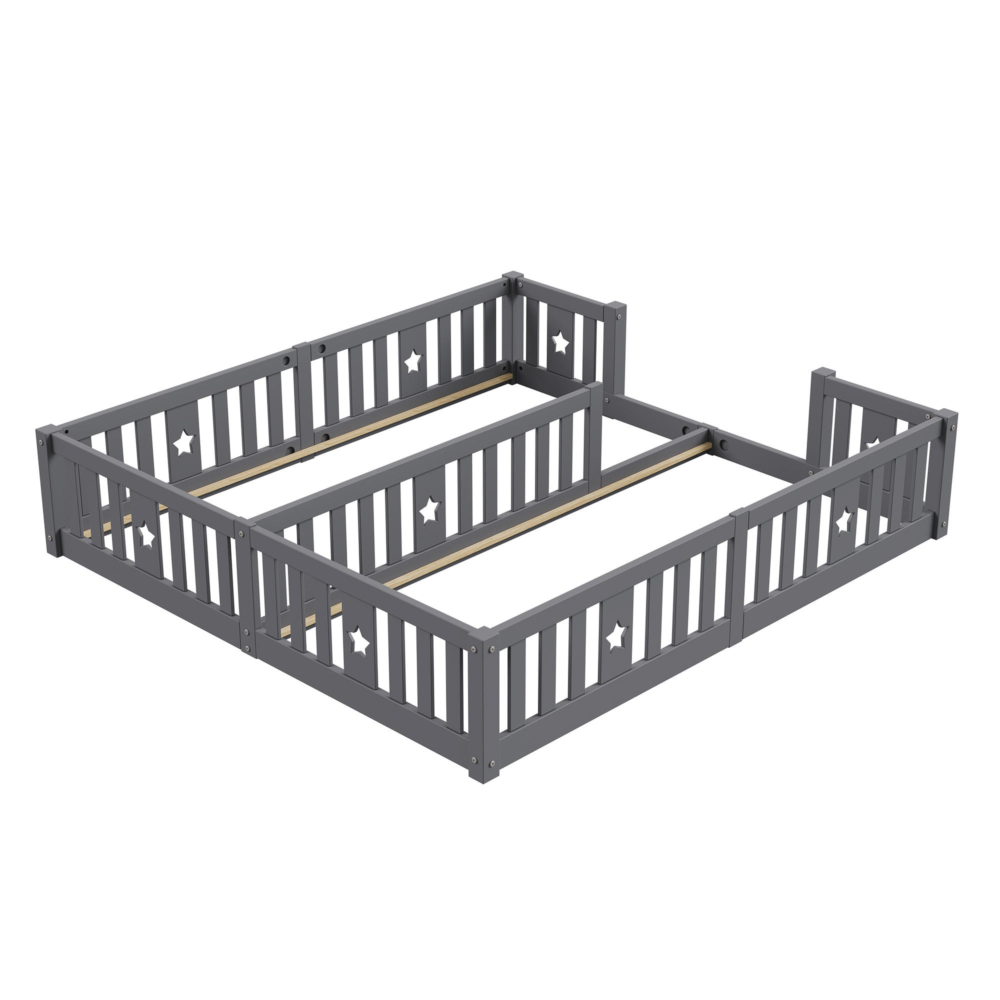 KINDERBETT 90x200 cm Familienbett mit Geländer, 2 Schlafplätzen, Ohne Lattenrost, Grau - Grau, Holz (90/200cm)