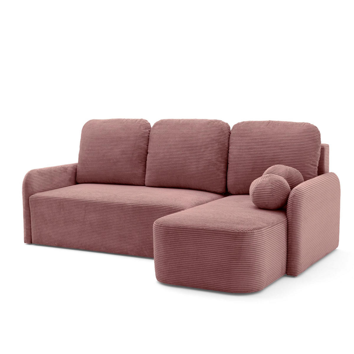 ECKSOFA CASPER L Rechts mit Schlaffunktion 132x198 Cord Rosa - Pink/Schwarz, Holz/Kunststoff (145/217cm) - NACANAPA