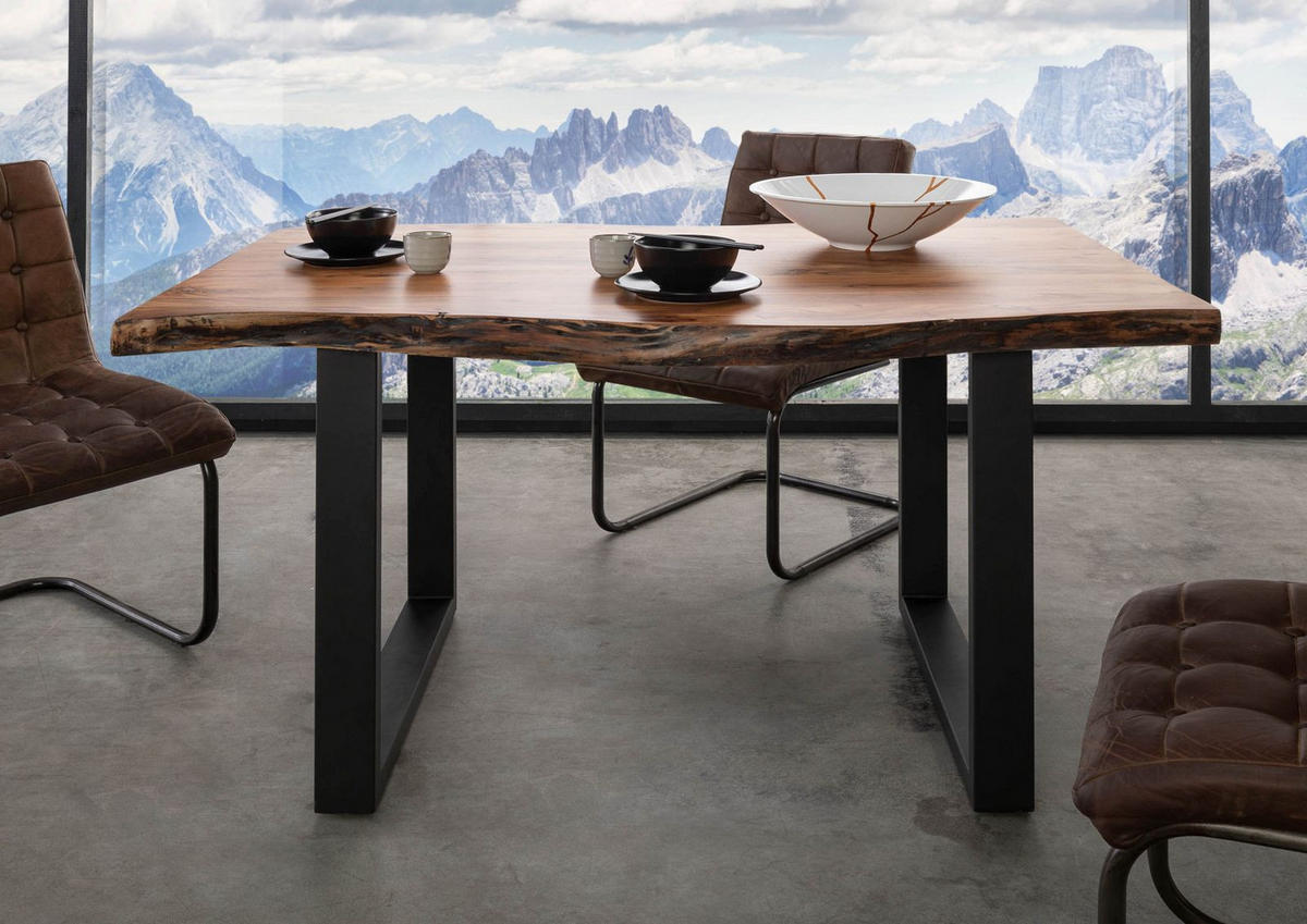 BAUMTISCH Akazie 140x90x77 natur lackiert / U-Beine anthrazit matt FREEFORM 5 - Anthrazit/Naturfarben, Holz (140/90/77cm) - Massivmoebel24