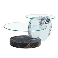 COUCHTISCH DE-37349 rund mit zweistufigem Glas und Marmoroptik Schwarz/Weiß - Multicolor, Holzwerkstoff (90/70/44cm) - ComfortXL